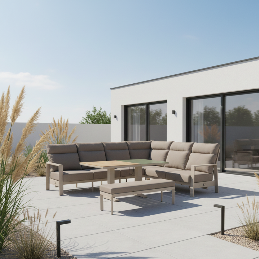 Kawowy zestaw mebli ogrodowych Marsylia z pneumatycznym stołem