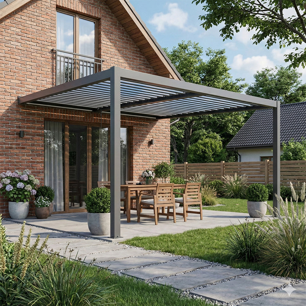 Luxe wall-mounted pergola 4×4×2.5 m anthracite with LED