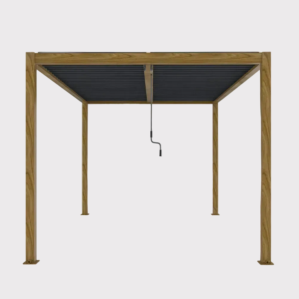 Pergola ogrodowa manualna Luxe 4x4 m z oświetleniem LED w kolorze drewna