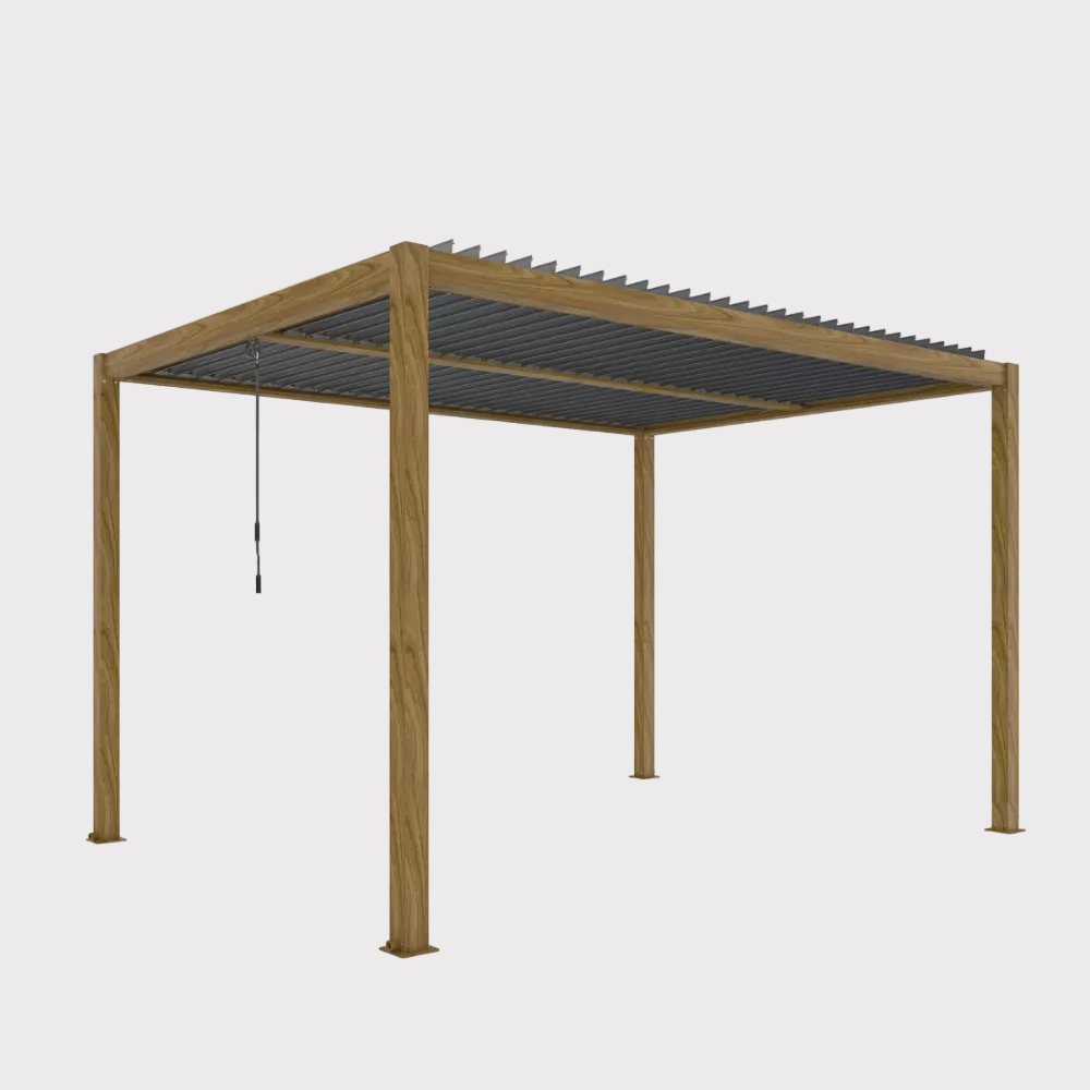 Pergola ogrodowa manualna Luxe 4x4 m z oświetleniem LED w kolorze drewna