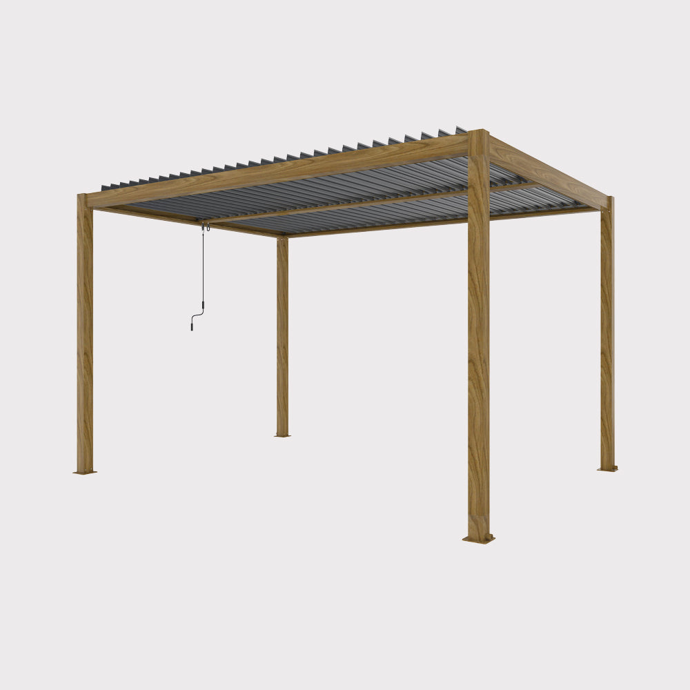 Pergola ogrodowa Luxe 4×4×2,5 m z oświetleniem LED w kolorze drewna